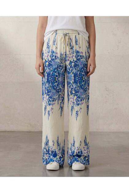 Women Blue Printed Trousers