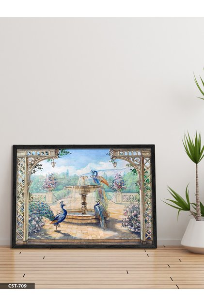 Elegant Peacocks One Piece Black Wooden Framed Painting