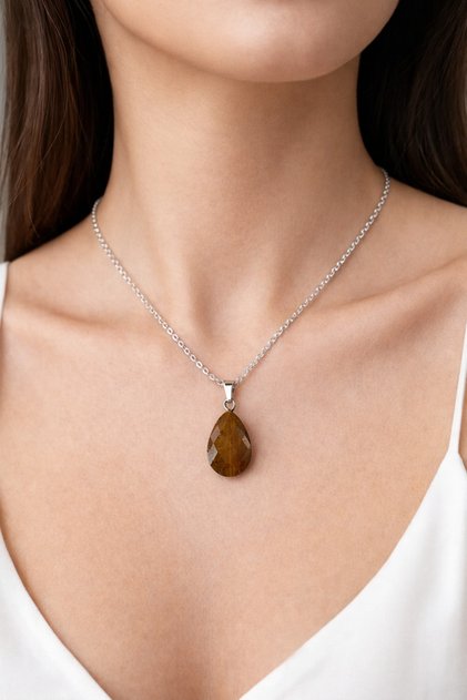 Faceted Natural Stone Drop Necklace