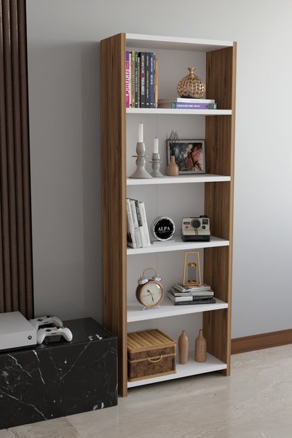5 Raflı Kitaplık Dekoratif Çok Amaçlı Düzenleyici Raf 150 cm Salon Çalışma Odası Raf