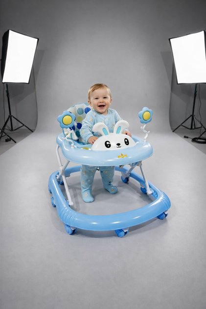 Educational baby walker with a fun bunny design, interactive toys, and a comfortable seat - Multiple colors