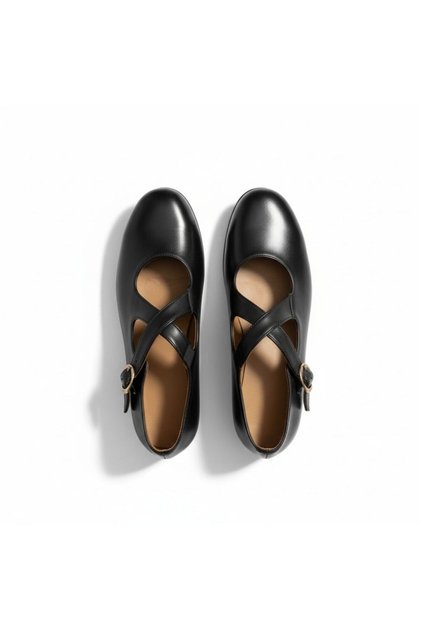 Black Genuine Leather Cross-Strapped Women's Casual Ballerinas