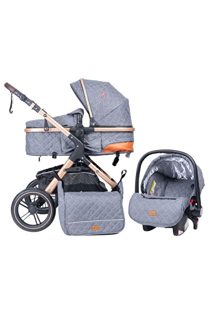 - Fold-To-Half Luxury 3-In-1 Travel System - Grey