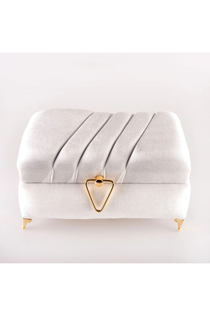 Velvet Chest Box for Dowry and Quran, Striped (White, Hollow Box)