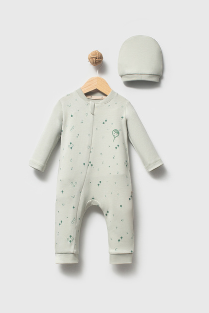 100% Organic Cotton Balloon Print Unisex Baby Jumpsuit with Zipper
