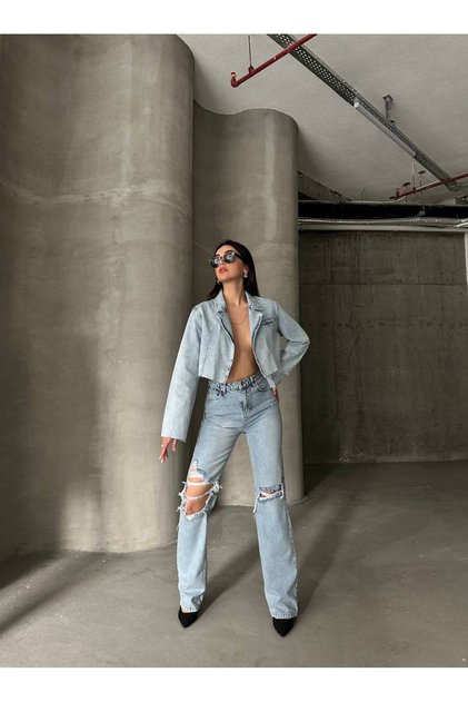 Rebel Light High Waist Ripped Wide Leg Jeans