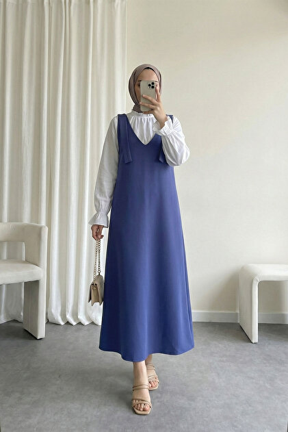 Shoulder Tie Detail Plain Dabl Jile - Indigo