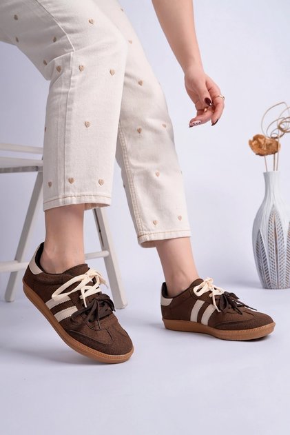 Taupe Double Laced Casual Women's Sneaker Sports Shoes