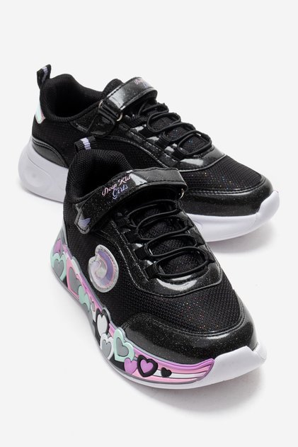 Velcro Heart Sole Anorak Children's Sports Shoes 31-35 Black Lila