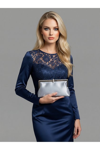 Gray Color Satin Soft Leather Metal Stone Pearl Detailed Chain Strap Crystal Stone Women's Evening Dress Bag