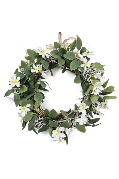 Özel Üretim White Blossom Doğal Çember Kapı Süsü Kapı Çelengi 40cm