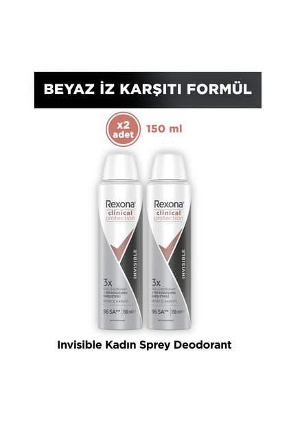 Kadın Clinical Protection Spray Deodorant Invisible 150 ml x2