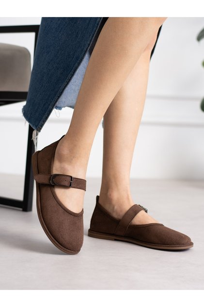 Avenu Brown Buckle Women's Ballerinas