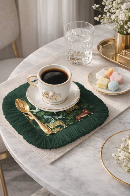 Elegant Jungle Wild Animals Fringed Presentation Napkin - Exotic Green Bohemian Coaster Tissue