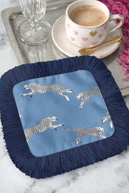 Elegant Leopard Motif Tasseled Presentation Napkin - Safari Themed Modern Coaster Tissue