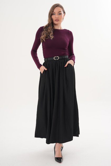 Women's Belt Detailed Tencel Long Skirt 260338 -