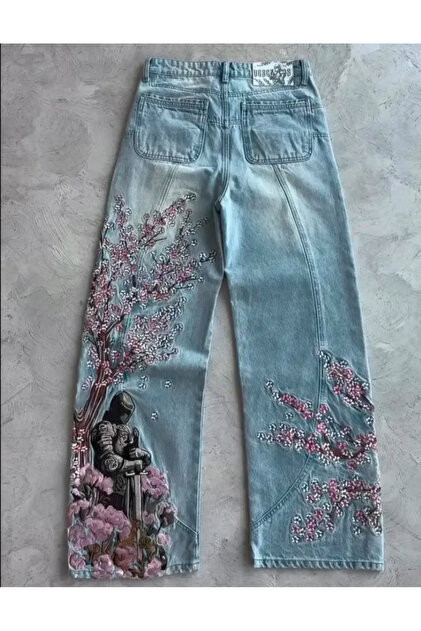 Weekeep Sakura Flower Embroidered Unisex Jeans Pants- Trendyol