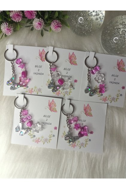 15 Adet kelebekli boncuklu Epoksi Anahtarlık kız Bebek, Çocuk Doğum günü konsept, hediyelik