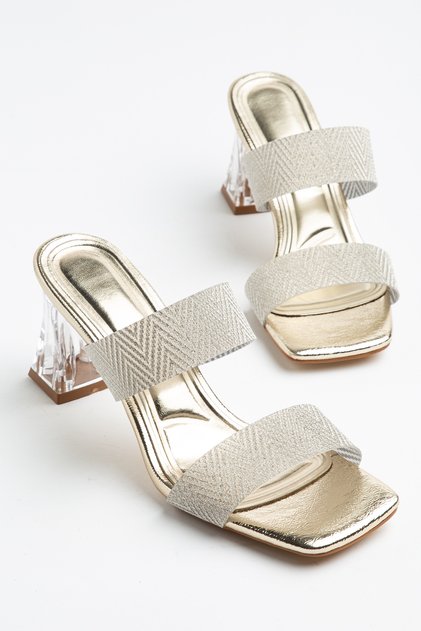 Two-Strap Slippers with Glitter Detail and Transparent Heel