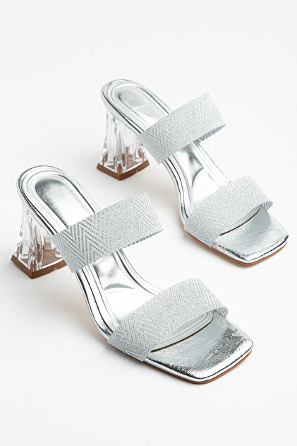 Two-Strap Slippers with Glitter Detail and Transparent Heel