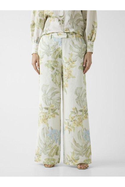 Linen-blend printed pants