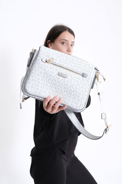 Women's White Gray Cross Shoulder Bag