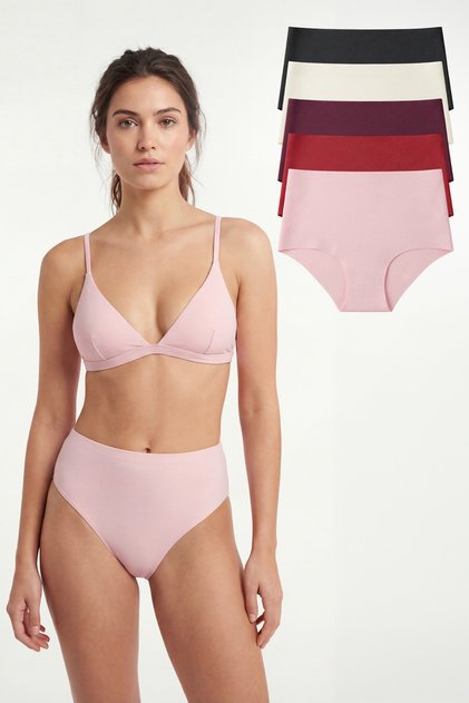 Women's Seamless Panties Set of 5 - Laser Cut High Waist Gathering, Lycra, Non-Marking Slip Panties