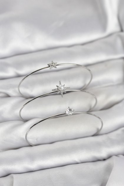 Silver Color Pole Star Model Zircon Stone 3-Piece Women's Bracelet Combination -
