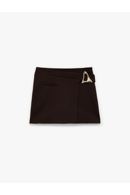Short Skirt with Adjustable Elastic Waistband and Buckle Detail