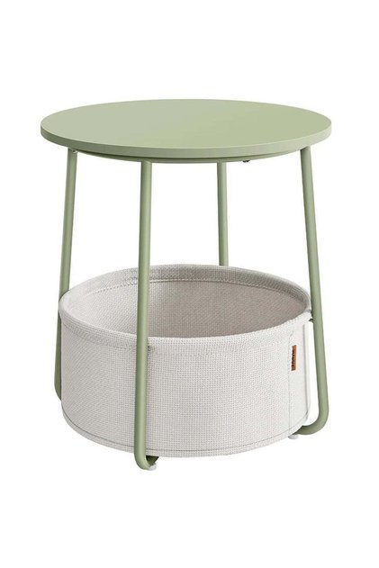 Masă de cafea rotundă cu coș din material textil, stil modern, 45x50cm, verde cu crem
