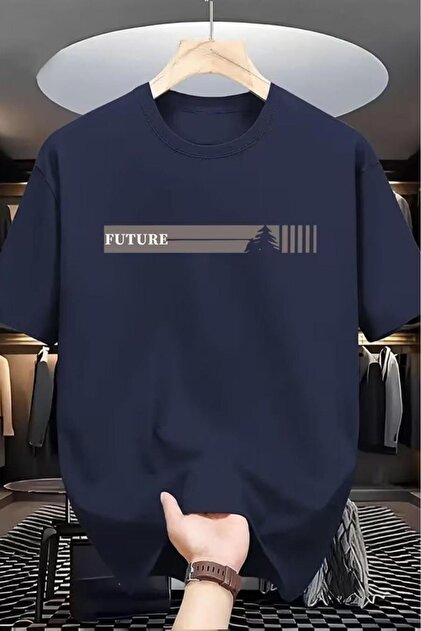 Unisex Navy Blue Future Printed Oversize T-Shirt