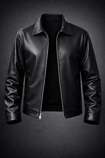 Men's Black Leather Jacket Transitional Jacket Old Money Leather Jacket