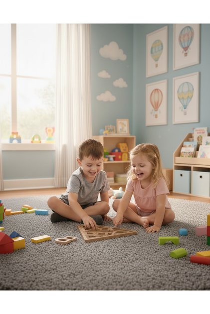Montessori Educational Geometric Puzzle Game - Handmade Puzzle Set Brown Triangle