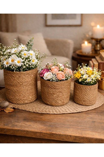 Hasır Saksı 3lü Mini Set
