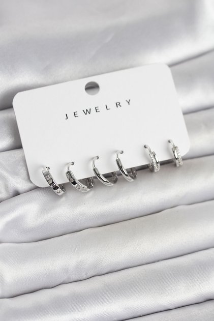 Silver Color Brass 3 Pairs Women's Earring Set