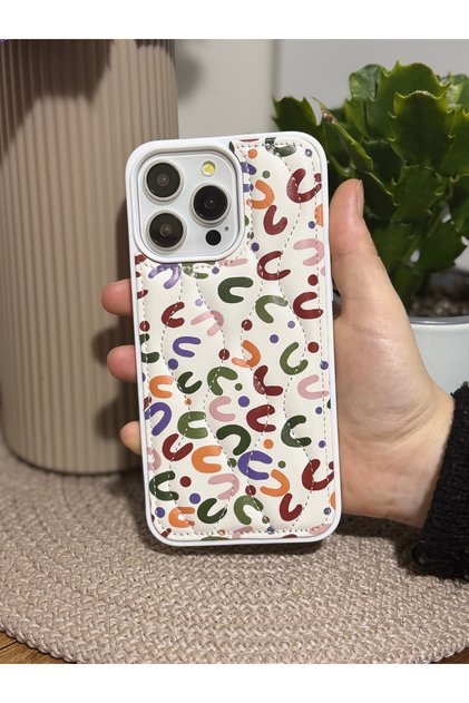 Cartoon pattern premium puffy quilted phone case compatible with iphone 15 pro max