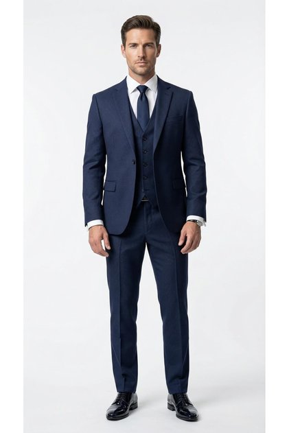 Erkek Klasik Slim Fit Armürlü Kumaş Tek Düğmeli Çift Yırtmaçlı Klasik Yaka Takım Elbise 7 Drop
