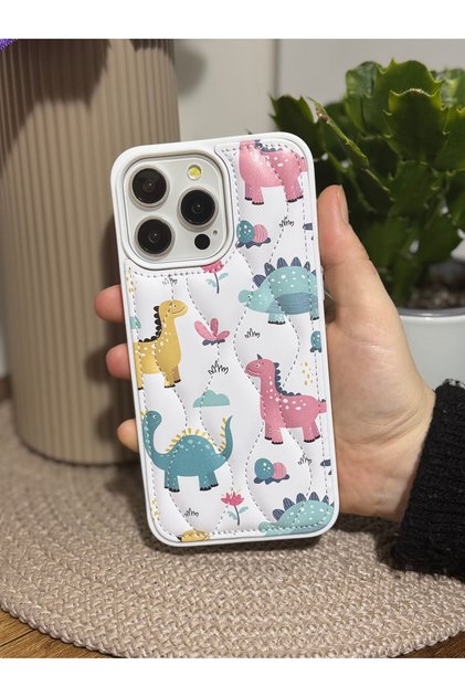 Dinosaur pattern premium inflatable quilted phone case compatible with iphone 15 pro max