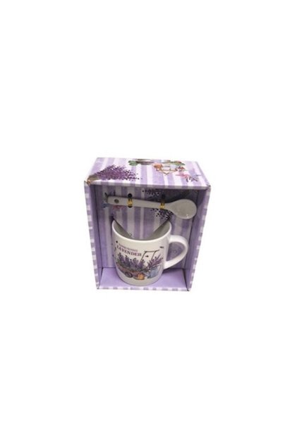 Cană ceramică cu lingură în cutie cadou, 200 ml, lavandă
