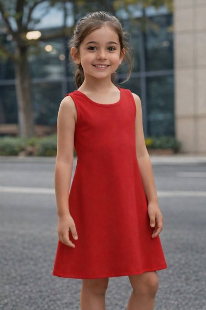 Girls' Summer Dress Plain Without Print