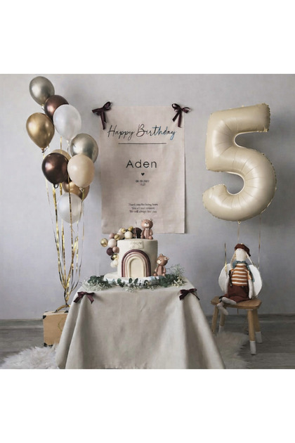 Beige Cream Brown Silver Gold Balloon Set with Number Foil Balloons 11 Pieces