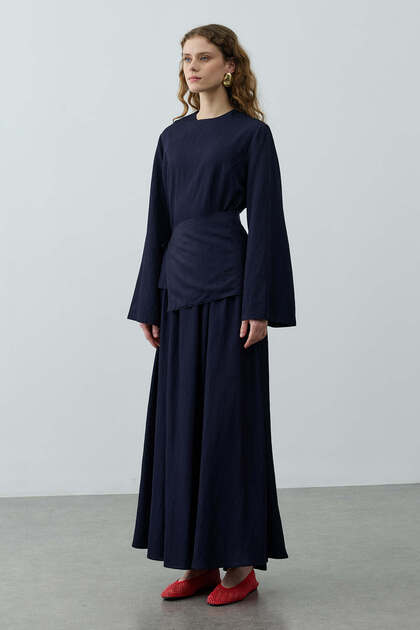 Set fustă din Tencel cu detalii, bleumarin