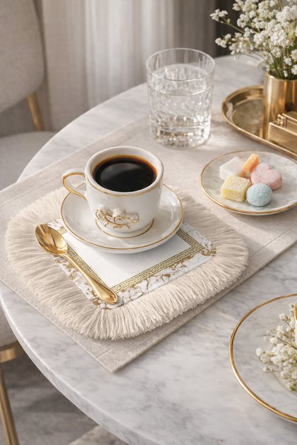 Greek Motif Luxury Fringed Presentation Napkin - Marble Reflections Classic Elegan Coaster Tissue