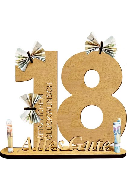 Suport Bani Aniversare 18 Ani - Cadou Lemn Personalizat, Creativ - 29x26x0.5 cm