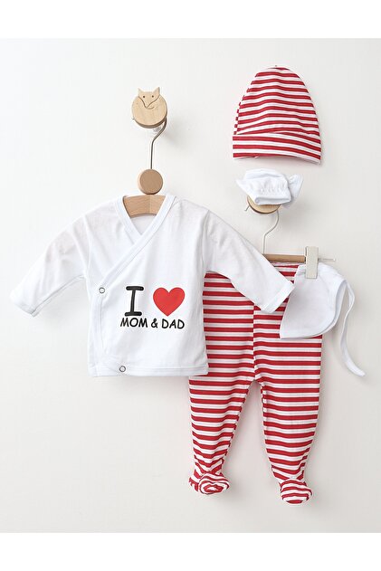 Φόρμα 5 τεμαχίων I Love Mom&Dad λευκό-κόκκινο 62 (0-3 μηνών)