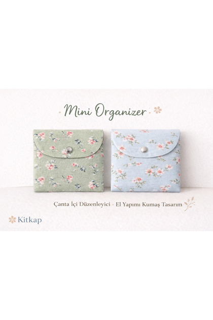 Kitkap Mini Organizer & Çanta içi düzenleyici & İkili set Mavi/Yeşil Çiçekli