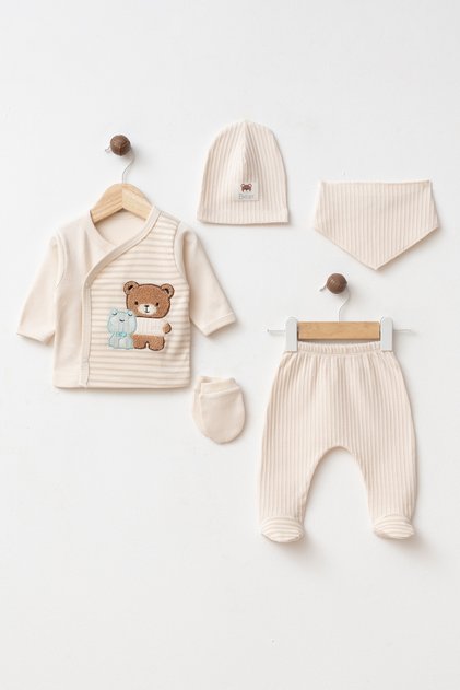 Baby Bear Embroidered 100% Cotton 5-Piece Newborn Hospital Discharge Set Yk190228
