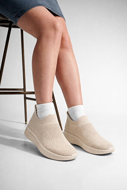 Women's Beige Sneaker | Lightweight, Breathable Knit Fabric Shoes – Casual Sports & Walking Shoes