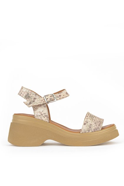 , Women's Genuine Leather Heeled Sandals 161992Z64028 Gold-Snake