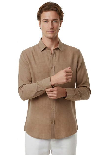 Coffee Comfortable Fit 100% Linen Men's Shirt – Fine Textured Summer New Season Shirt 2602616